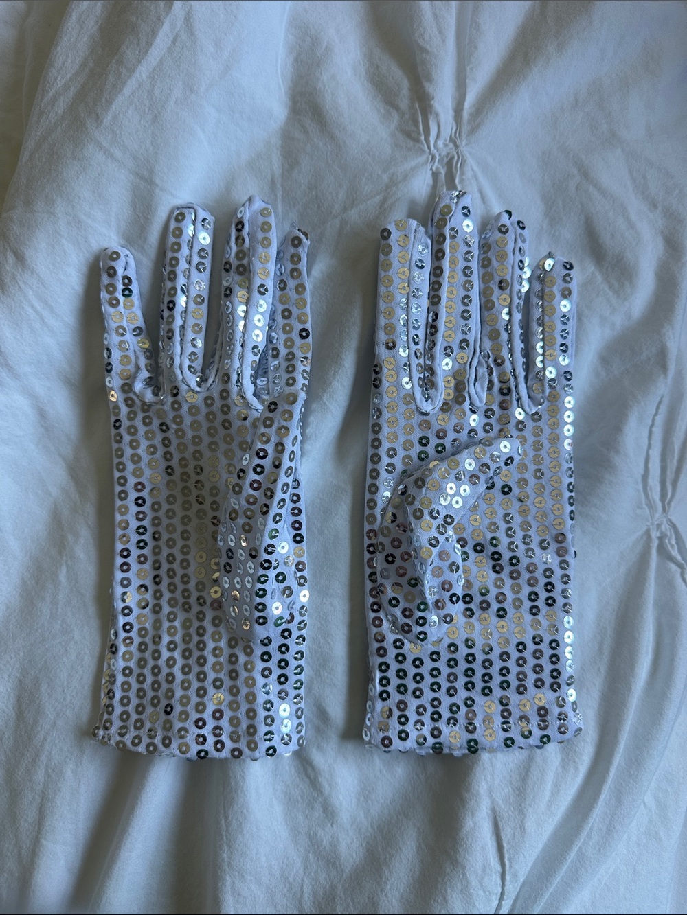 White Sequin Costume Gloves